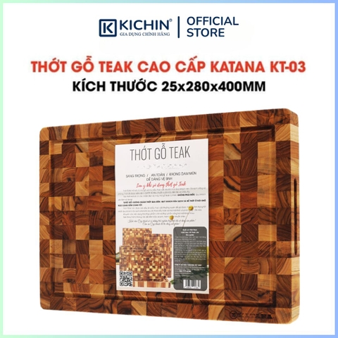 Thớt gỗ teak cao cấp KATANA cỡ lớn dày 2.5cm KT03 - thớt hình chữ nhật kích thước 25x280x400mm