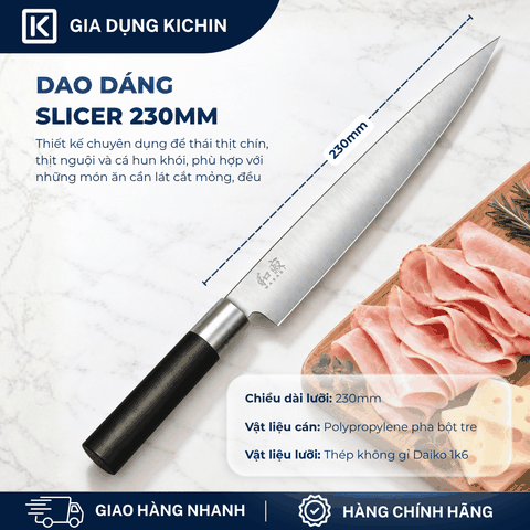 Dao thái thịt lát mỏng Nhật Bản cao cấp KAI Wasabi Black Slicer - 6723L (230mm)
