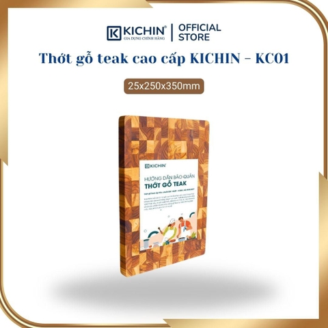 Thớt gỗ teak cao cấp KICHIN cỡ vừa dày 2.5cm KC01 - thớt hình chữ nhật kích thước 25x250x350mm