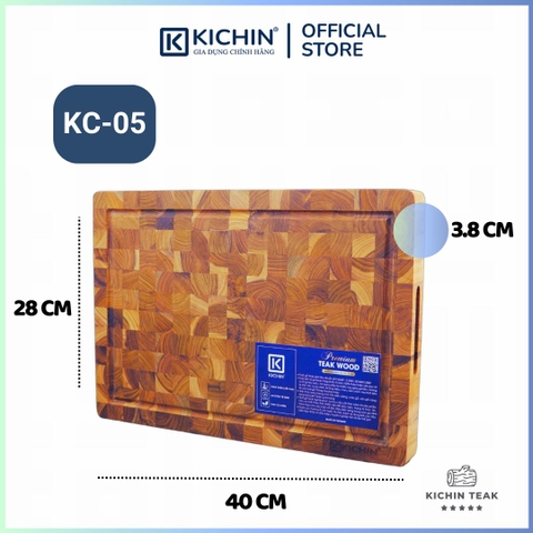 Thớt gỗ teak cao cấp KATANA cỡ lớn dày 3.8cm KT05 - thớt hình chữ nhật kích thước 38x280x400mm