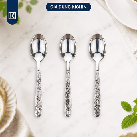Combo 3 Dĩa Hoa Quả Inox 304 Cao Cấp KICHIN - Cán Vân Ánh Bạc Sang Trọng, Chống Gỉ KDHQ-BAC-02