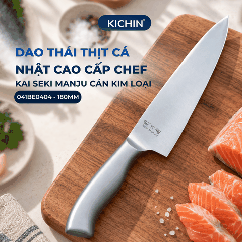 Dao thái thịt cá Nhật cao cấp KAI Seki ManJu cán kim loại Chef - 041BE0404 (180mm)