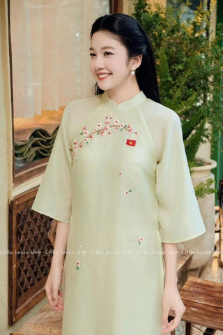 Áo dài Voan tơ hoa đào Việt Nam