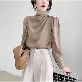 Áo sơ mi lụa Hàn cổ leo chéo vai 3 cúc