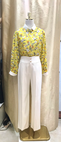 Áo somi lụa giấy hoa mùa xuân cổ sen