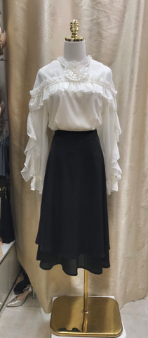 Áo sơmi voan tơ cổ đính hoa ngọc