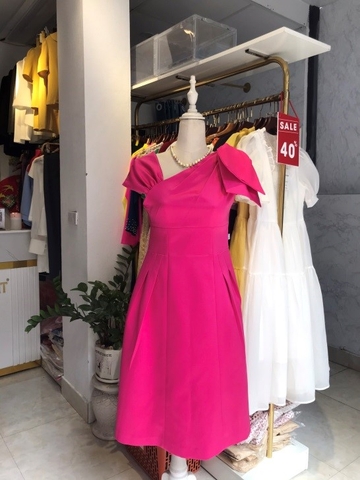 Váy lụa ép hai mặt cao cấp nơ vai