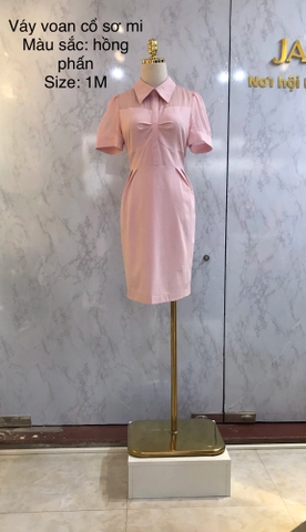 Váy cổ sen cao phối voan hồng phấn