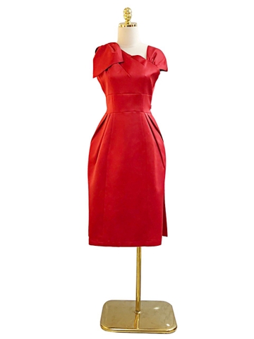 Váy lụa ép hai mặt cao cấp nơ vai