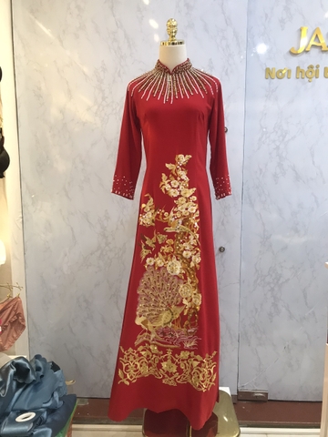 Áo dài lụa đính đá mẹ Đỏ