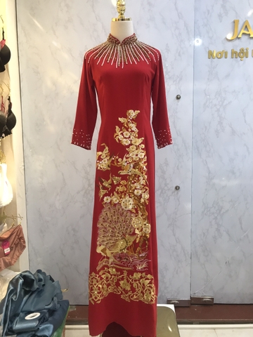 Áo dài lụa đính đá mẹ Đỏ XXL