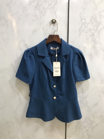 Set vest cộc tay xanh kẻ trắng cao cấp