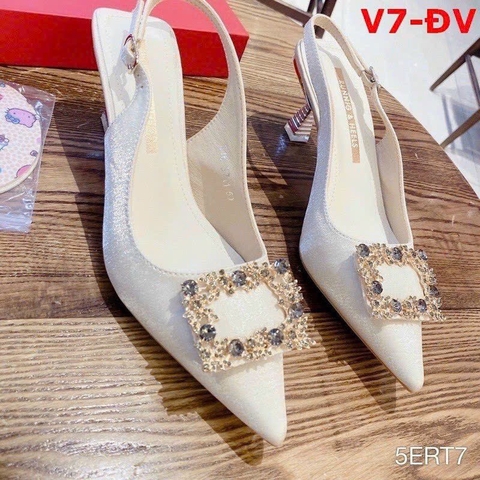 Giày cao gót thời trang cao cấp nơ vuông đá kem
