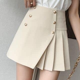 Chân váy ngắn xếp ly lệch 6 cúc