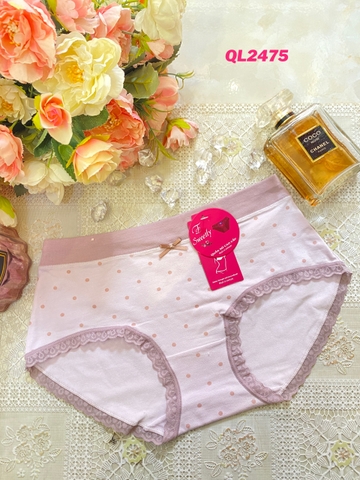 Quần lót cotton Nhật chấm bi viền ren