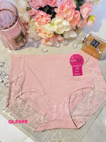 Quần lót coton sợi tre cạp cao phối ren hoa cao cấp
