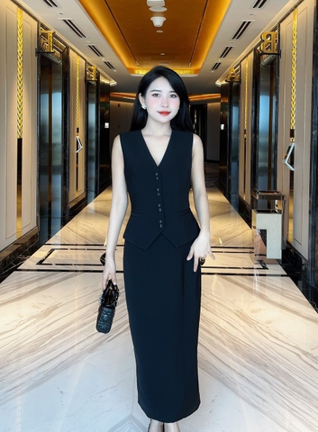 Set gile chân váy xuông dài cao cấp