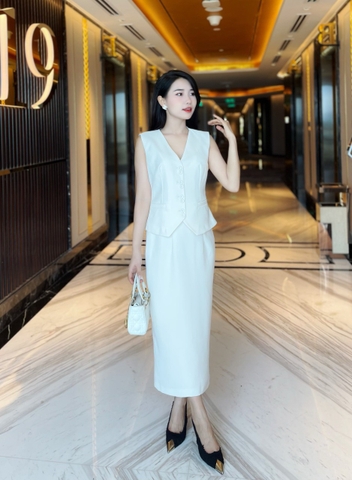 Set gile chân váy xuông dài cao cấp
