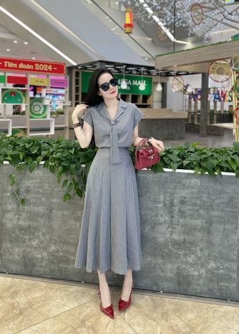 Sét váy kẻ sọc cà vạt cao cấp