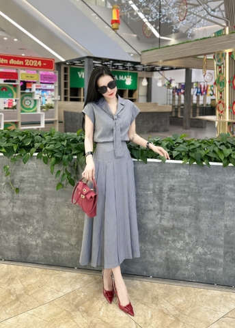 Sét váy kẻ sọc cà vạt cao cấp