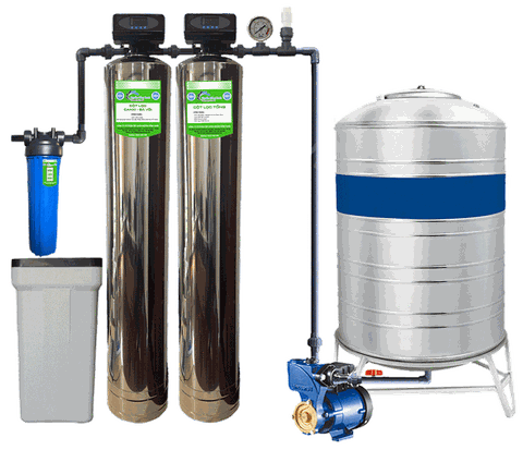 Hệ thống lọc tổng giếng khoan kết hợp làm mềm nước cứng  2 cột INOX NSX-AI2-GK