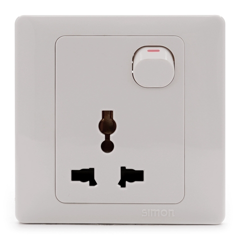 Bộ Ổ cắm đa tiêu chuẩn kèm công tắc, 13A 250V~ chuẩn vuông màu trắng Simon 50 51089B