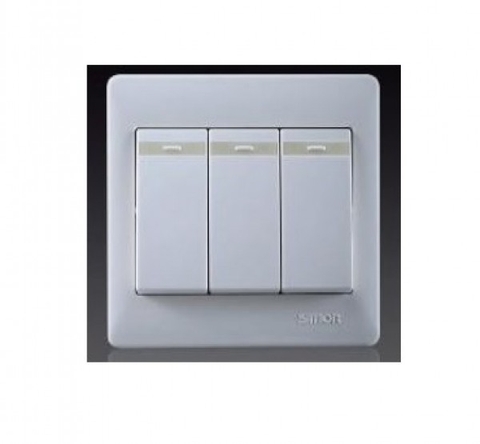 Bộ công tắc ba, 2 chiều có dải phản quang chuẩn vuông màu trắng Simon 50 51032BTY