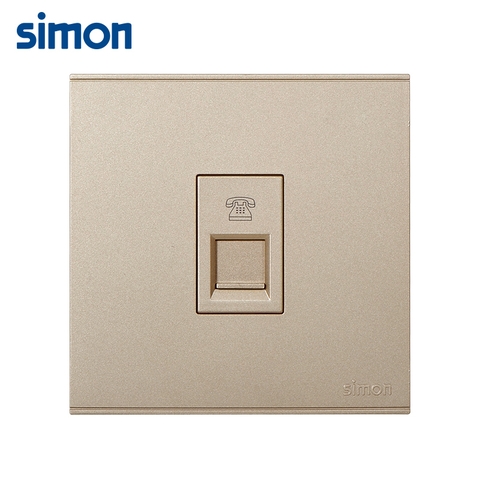 Bộ ổ cắm điên thoại đơn mặt vuông màu Sâm Panh (Champagne) Simon E6 725214-46