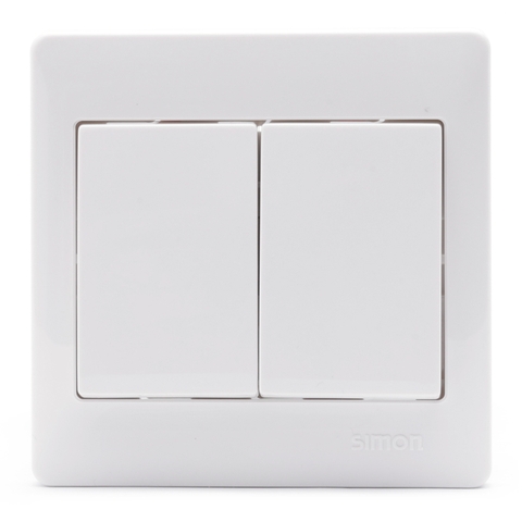Bộ công tắc đôi, 1 chiều chuẩn vuông màu trắng Simon 50  51021B