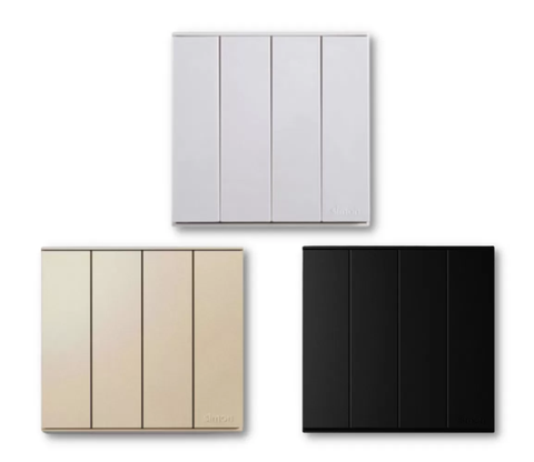 Bộ công tắc bốn, một chiều có đèn LED chuẩn vuông màu Xám (Grey) Simon E6 721043-61