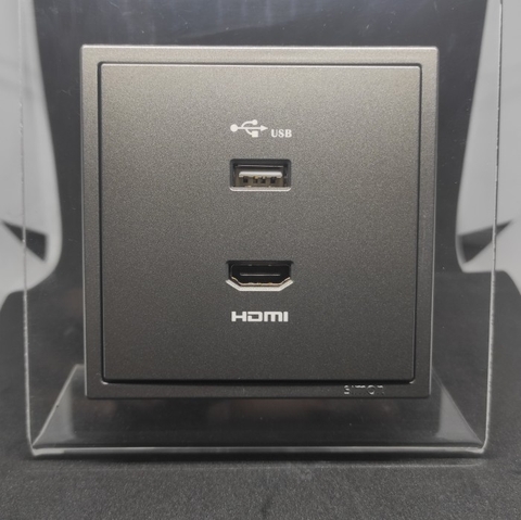 Module ổ cắm sạc USB và ổ HDMI vuông màu xám Simon i7 700494-61
