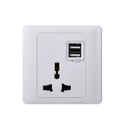 Bộ Ổ cắm đa tiêu chuẩn + 2 cổng sạc USB mặt vuông màu trắng Simon 50 45E725