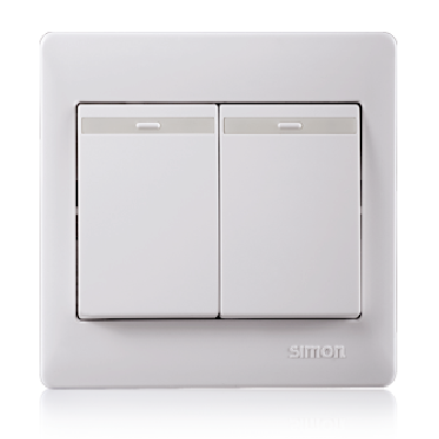 Bộ công tắc đôi, 2 chiều có dải phản quang chuẩn vuông màu trắng Simon 50 51022BTY
