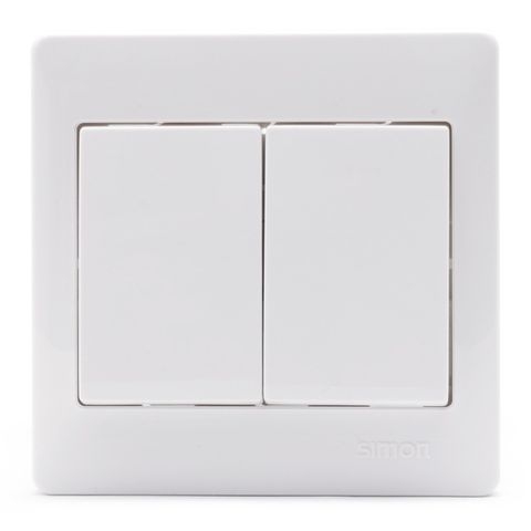 Bộ công tắc nút nhấn đôi, công tắc nhấn nhả thông minh vuông màu trắng Simon 51021BF