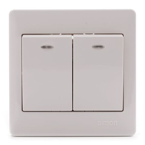 Bộ công tắc đôi 2 chiều có đèn LED chuẩn vuông Simon 50 51022BD