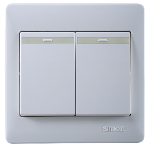 Bộ công tắc đôi, 1 chiều có dải phản quang chuẩn vuông màu trắng simon 50 51021BTY