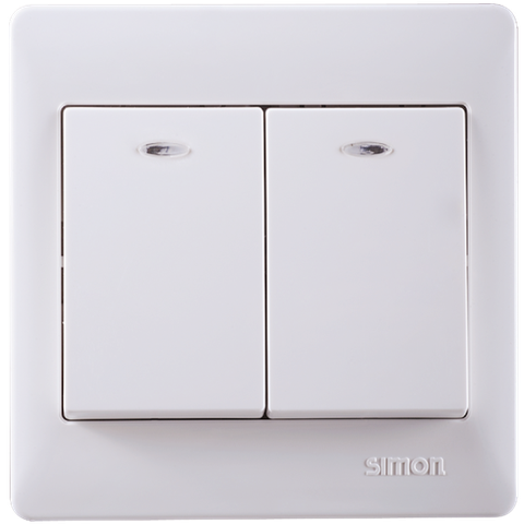 Bộ công tắc đôi, 1 chiều có đèn LED chuẩn vuông màu trắng Simon 50 51021BD