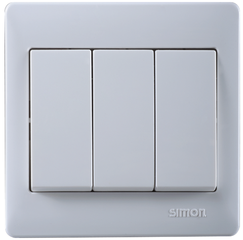 Bộ công tắc ba, 1 chiều chuẩn vuông màu trắng Simon 50 51031B