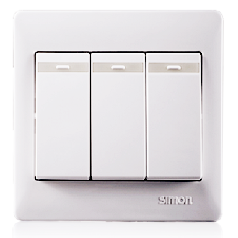 Bộ công tắc ba, 1 chiều có dải phản quang chuẩn vuông màu trắng Simon 50 51031BTY