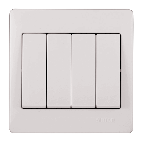 Bộ công tắc bốn, 2 chiều chuẩn vuông màu trắng Simon 50 51042B