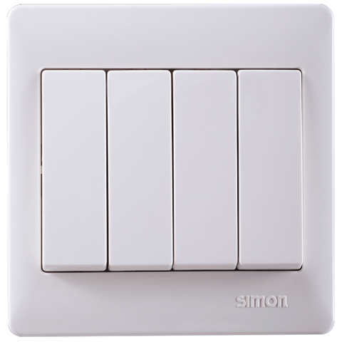 Bộ công tắc bốn, 1 chiều chuẩn vuông màu trắng Simon 50 51041B