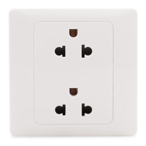 Bộ Ổ cắm đôi 3 chấu chuẩn Âu Mỹ 16A-250V màu trắng Simon 50 51087