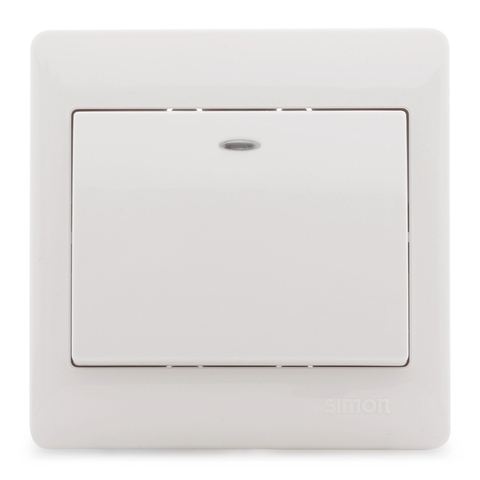 Bộ công tắc đơn, 1 chiều, 2 cực 20A, đèn LED đỏ chuẩn vuông màu trắng Simon 50 52023B