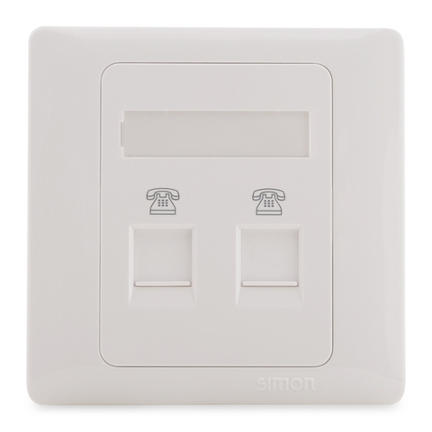 Bộ Ổ cắm điện thoại đôi chuẩn RJ11 mặt vuông màu trắng Simon 50 55224