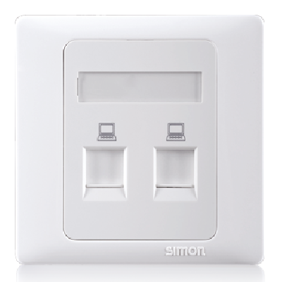 Bộ 2 ổ cắm dữ liệu chuẩn RJ45 Cat.6e chuẩn vuông màu trắng Simon 50 55228S
