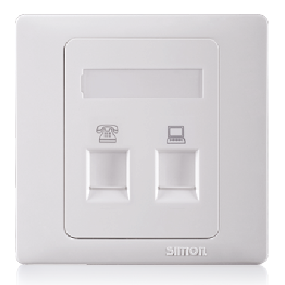 Bộ ổ cắm điện thoại chuẩn RJ11và ổ cắm dữ liệu chuẩn RJ45 CAT.6e mặt vuông màu trắng Simon 50 55229S