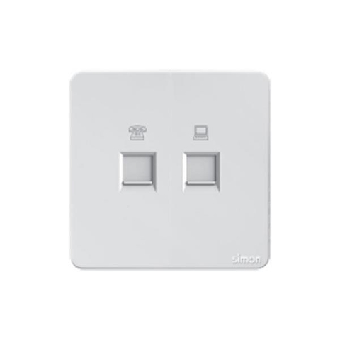 Bộ ổ ĐT + mạng cat5 Simon K3 màu trắng chuẩn đế vuông 575229