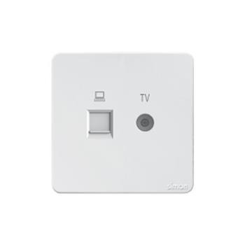 Bộ ổ TV + mạng cat5 Simon K3 màu trắng chuẩn đế vuông 575302