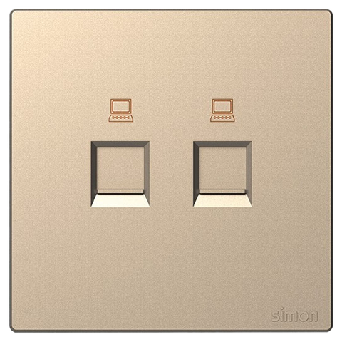 Bộ ổ cắm mạng đôi cat6 mặt vuông màu Sâm Panh (champagne) Simon S6 585228-46