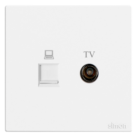 Bộ ổ cắm ti vi và mạng cat6 mặt vuông màu trắng Simon S6 585302